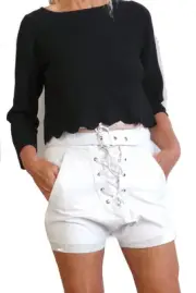 NEW ONE TEASPOON GENUINE LEATHER SHORTS S M 4 6 8 10 WHITE $250 WOMEN LACE UP