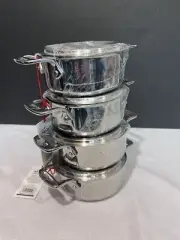(4) All-Clad Stainless Steel Mini Cocotte 1/2 Qt Saucepan & Lid Single Serve NWT