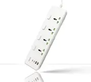 Power Strip 4 AC Outlets 4 USB Ports, 2M Extension Cord, 3000W Surge Powerboard