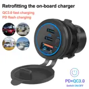 Dual USB QC3.0 PD Port Car Charger Outlet Socket Fast Charging for Boat RV 12V