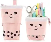 KPX Cute Standing Pencil Case for Kids, Pop Up Pencil Box Makeup Pouch Kids Corduroy Pen Holder Organizer Cosmetics Bag, Kawaii Stationary (Pink)