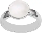 [MOONEYE] 10mm Round Bezel Set Moonstone Handmade Ring 925 Silver Hammered Band Ring