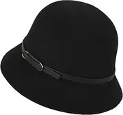 [Eohak] Ladies Retro 1920s Wool Cloche Hat Bowler Hat Soft Warm Everyday Wear, Black, One Size