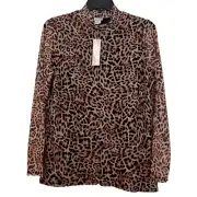 Chicos Womens Size 1 Leopard Print Long Sleeve Silky Shirt