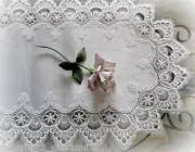 DELICATE WHITE Trim Lace Doily Table Runner 27" Estate Design