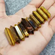 3-3.5" Natural Tiger Eye Double Point Quartz Crystal Obelisk Pendant Reiki