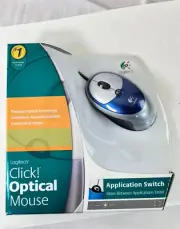 NEW SEALED Logitech Click! 3 Button Optical Mouse Corded USB Blue Scroll Wired