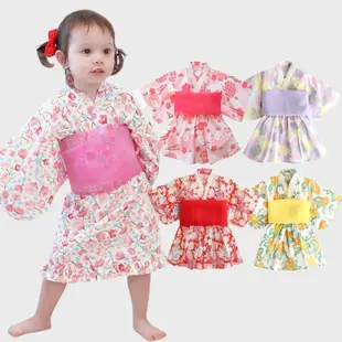 Augelute Baby童衣 日系和風花朵浴衣套裝 附腰帶造型服 日式和服 女童洋裝 小孩和服 60364