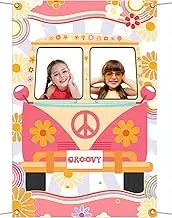 Hippie Photo Booth Props, Hippie Bus Prop Groovy Bus Photo Booth for 60'S 70'S Party, Hippie Party Decorations, Daisy Bus Photo Prop Two Groovy Birthday Decor, Groovy Photo Booth Frame - 59 × 39.4 in