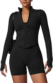 [AGYMNX] Women Full Zip Seamless Workout Jacket Running Yoga Slim Fit Track Workout Coat Cropped Athletic Long Sleeve Tops
