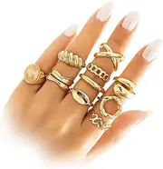 [OAOSIOH] Dainty Gold Stackable Knuckle Dome Rings Set, 14K Gold Plated Hollow Stacking Twisted Finger Midi Rings Trendy Aesthetic Jewelry Set for Women