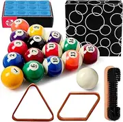 PullCrease 31 Pcs Billiard Accessory Kit Billiard Pool Table Balls with Triangle and Diamond Ball Holder Cue Chalks Pool Table Brush Set