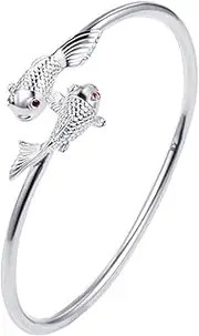 Fashion Silver Sterling Cuff Bangle Chain Bracelets,Ladies 925 Sterling Silver Bracelet Adjustable Open Goldfish Cuff BangleSterling Silver Jewellery Gifts