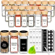 48-Piece Glass Spice Jar Set with Bamboo Lids & 547 Labels for Organized Cooking