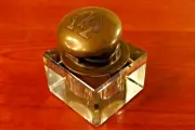 SHREVE & Co. ANTIQUE c1900 Crystal & Brass INKWELL Inkstand Arts & Crafts