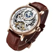Mens Luxury Skeleton Automatic Mechanical Wrist Watches Leather Moon Phrase L...