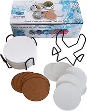 Ceramic Coaster Sets - 12 Round 102mm Glossy Non-Absorbent with Cork Backing & 2 Metal Stands - for Sublimate Printing