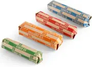 Coin Roll Wrappers, 100 Count, Assorted Denominations for Pennies, Nickels, D...