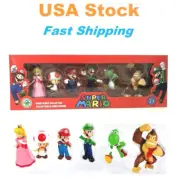 Super Mario Mini 6 Figures Collection Set, S2, Luigi,Princess,Toad,Yoshi,Donkey