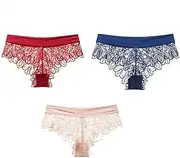 [GOODLUKE] Low Waist Panties, Sexy Lingerie Lace Side Panties Bikini Underwear Breathable Without Trace Buttock Nylon/Nylon Material 3 Pieces