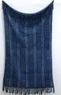 Indigo Mudcloth Print Throw100% Cotton Soft Tassel Blanket Ethnic Block Print...
