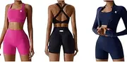 [Gymmies] Womens 3 piece Active wear/Workout Sets for Women Sports Bras High Waist Booty Shorts Exercise Gym Yoga Outfit, Jacket