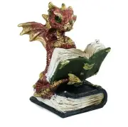 Highly Detailed Resin Reading Metallic Dragon. Mythical Creature Book