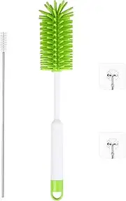 Silicone Bottle Brush Straw Cleaner with Transparent Hooks, Long Water Bottle Brush for Cups Hydro Flasks Wine Glasses Dishes