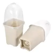 5Pcs 3.5 Inch Square Nursery Pot Plastic Flower Plant Container with Cover White