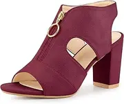 [Allegra K] Women's Front Zip Cut Out Chunky Heels Slingback Gladiator Heel Sandals
