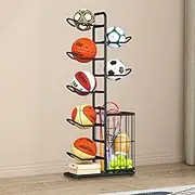 Ball Storage Rack, Football Stand, Ball Storage Garage, Ball Holder, Sports Equipment Storage For Garage, Basketball Organizer Rack With Basket, Toy/Sports Gear Storage Indoor (7 Balls with Basket)