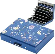 [BONSYL] Credit Card Holder Wallet Pro Max Upgraded | 10 Card Slots | RFID Blocking Metal Wallet for Men & Women | Ultra-Slim Design | Easily Removable Money & Cards (10 Card/Blue/Flower), us one-size