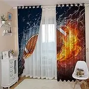 Exquisite Curtains for Kids Bedroom Yellow&Rugby W117cm (46") x D138cm (54") x 2 3D Pattern Microfiber Blackout Fabric Eyelet Window Drapes for Kids Nursery Playroom 2 Panels