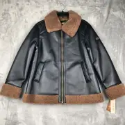Koolaburra Black Faux Leather & Shearling Aviator Bomber Jacket Women's M By UGG