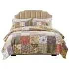 Blooming Prairie 100% Cotton Authentic Patchwork Reversible Quilt Set, 2-Piec...