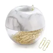 Magnetic Paper Clip Holder Marble White Holder with Gold Paper Clips 100pcs 2...