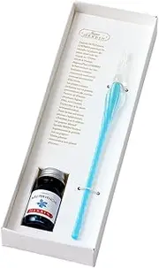 HERBIN hb21812set (Traditional French Brand Founded in 1670) Elban Glass Pen [Handcraft] Bombon, Sky Blue & Mini Ink Periwinkle (0.3 fl oz (10 ml) Set