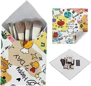 Self-Adhesive Magic Cloth Makeup Bag, Multi-Functional Cosmetic Bag, Portable Make up Wrap for Travel, Open Lay Flat Cosmetic Pouch Storage Organizer for Skincare & Makeup Accessories (Happy, 55*55)