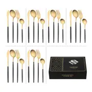 ACA 24 PCS Black Gold Stainless Steel Cutlery Set Dinner Knife Fork Spoon