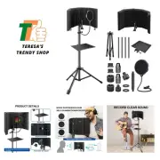 Studio Recording Microphone Isolation Shield with Pop Filter & Tripod Stand, ...