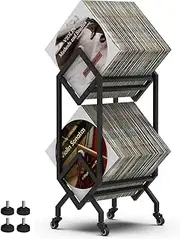REASOR Vinyl Record Storage Holder,Vinyl Record Organizer Stand,Matte Black Metal Book Display Stand, Holds up to 100-200 LPs,Suit for Files,Books,Magazines,Records. (2 Tier)
