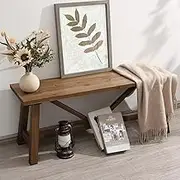 Wnutrees 43" Farmhouse Wood Bench, Narrow Bench, Long Bench Seat for Entryway, Living Room, Dining Room, Solid Wood, Natural