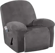 Smarcute Velvet Plush Recliner Cover Recliner Slipcover Stylish Luxury Furniture Cover 1-Piece Furniture Protector Washable for Pets and Kids Spandex (1 Seater, Grey)