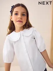 White Touch Fastening Cotton Rich Frill Collar School Blouse (3-14yrs) (AM6799) | $15 - $26