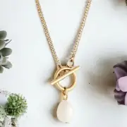 NEW 18K yellow gold plated toggle Baroque freshwater pearl necklace jewelry B23B