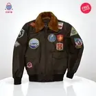 TOP GUN Men's Jet Fighter Bomber Navy Air Force Pilot FUR LEATHER FLIGHT JACKET