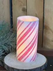 Candy Cane Pillar Candle LED red & white striped 3" x 6" Christmas Holiday decor