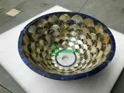 15" round marble sink wash basin inlay paua shell bathroom kitchen home decor s3