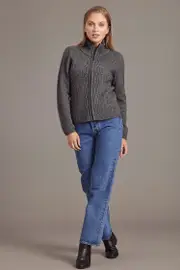Pewter Grey Possum Merino Lace Zip Cardigan