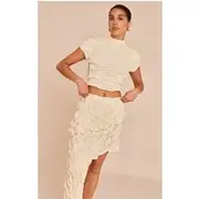 Petite Almond Textured Open Back Top, Almond